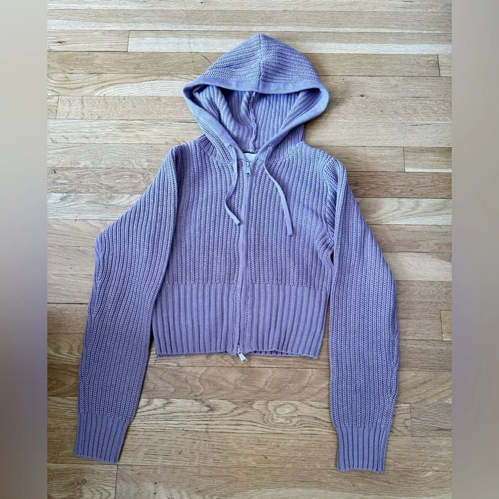 ✨ Sage‎ + Stone Lilac Cropped Hoodie Knit Sweater Zip Cozy Women Small✨